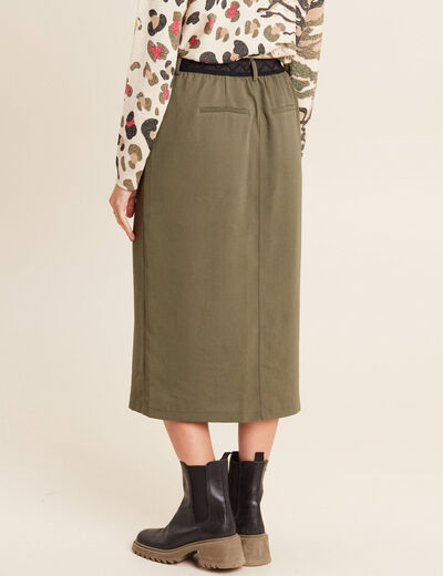 Jupe longue droite vert kaki femme