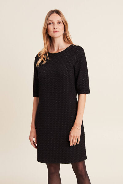 Robe droite manches 3/4 noir femme