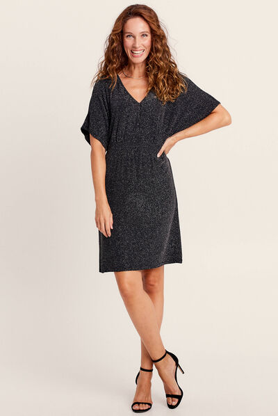 Robe droite à paillettes noir femme