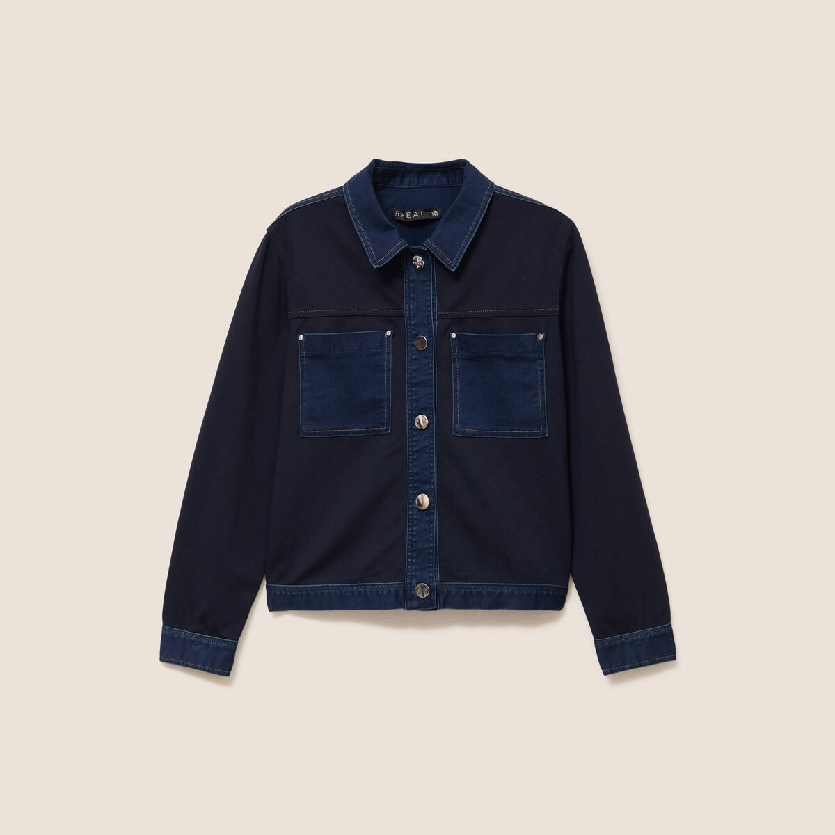 Veste droite courte manches longues denim brut femme