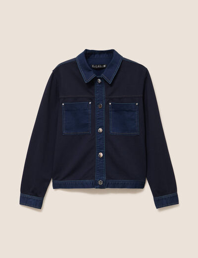 Veste droite courte manches longues denim brut femme