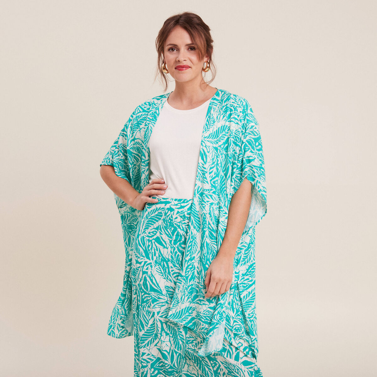 Kimono dos smocké vert émeraude femme