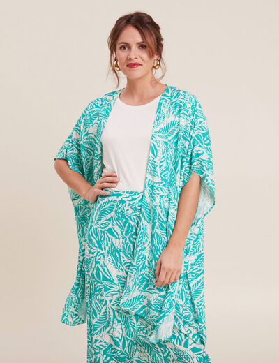 Kimono dos smocké vert émeraude femme