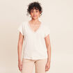 T-shirt col v manches courtes aspect lin beige femme