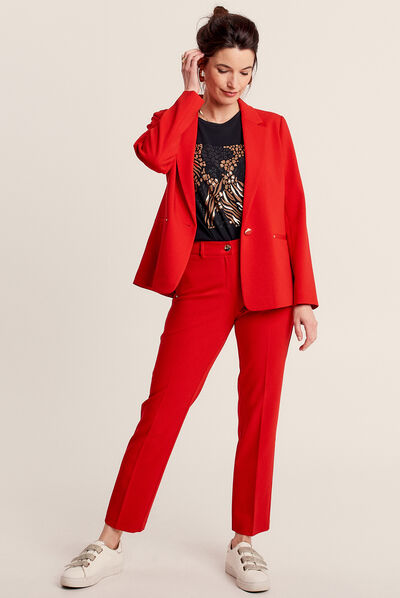 Pantalon flou à pinces rouge femme