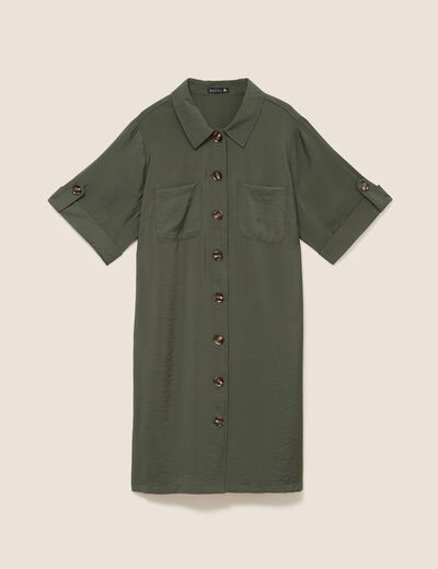 Robe droite courte col chemise vert kaki femme