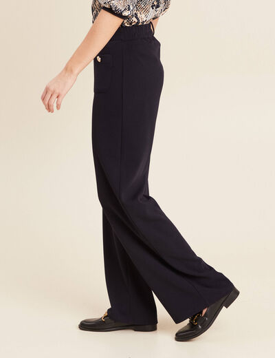 Pantalon coupe droite taille haute bleu fonc&eacute; femme