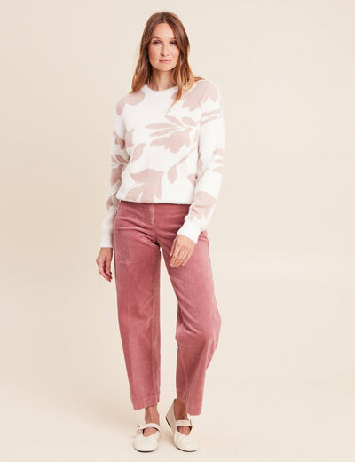 Pull col rond manches longues beige femme