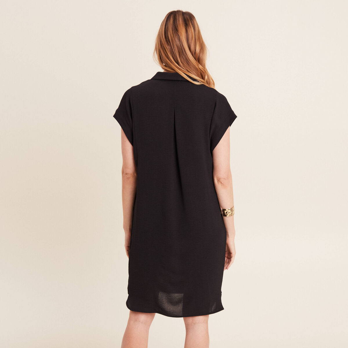 Robe droite col en V noir femme