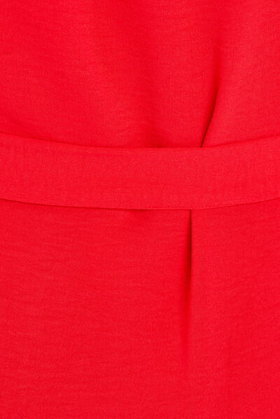 Robe longue droite ceinturée rouge femme