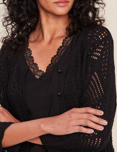 Gilet manches 3/4 ajouré noir femme