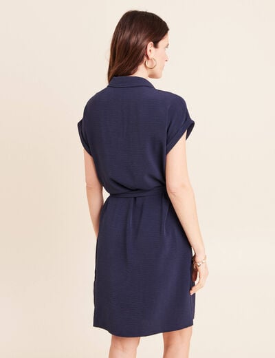 Robe droite courte manches courtes bleu marine femme
