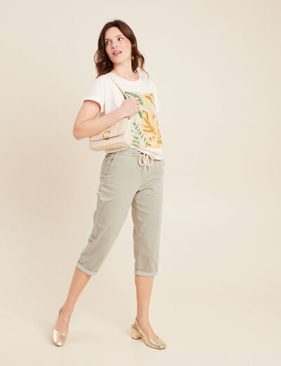 Pantacourt coupe mom large vert clair femme