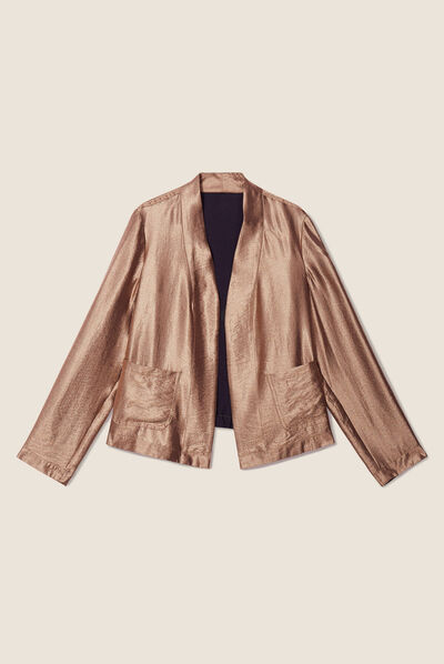 Veste réversible métallisée beige femme
