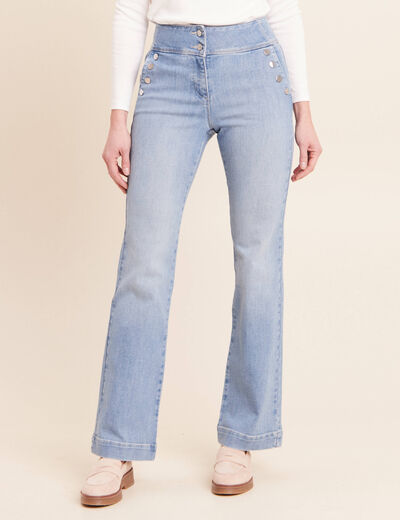 Jean coupe bootcut taille haute denim bleach femme