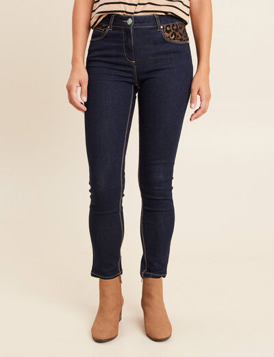 Pantalon ajust&eacute; taille bascul&eacute;e denim brut femme