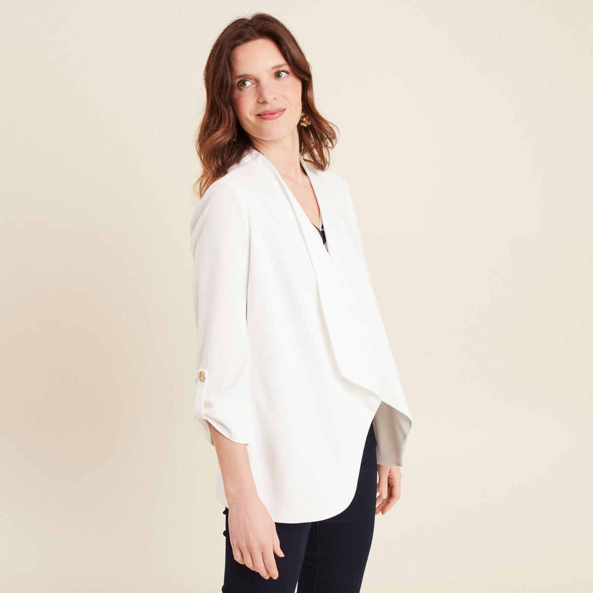 Veste esprit tailleur cascade ecru femme
