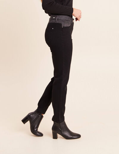 Jean ajust&eacute; 7/8&egrave;me taille bascul&eacute;e noir femme