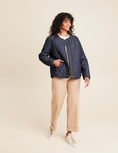 Doudoune doublée sans col denim brut femme
