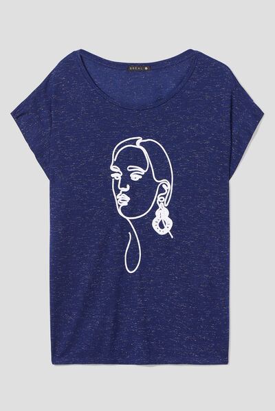 T-shirt manches courtes bleu foncé femme