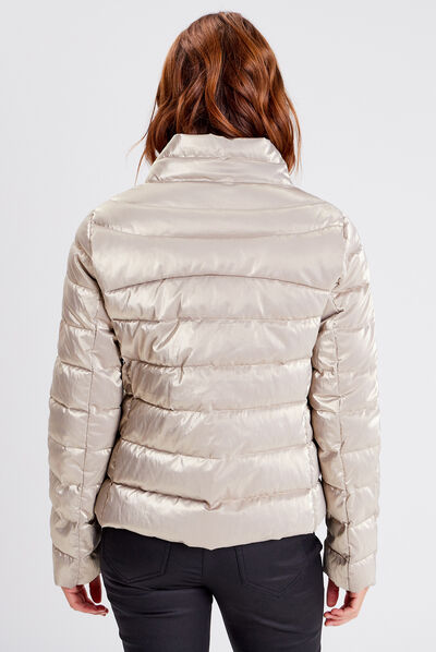 Doudoune droite zippée déperlante beige femme