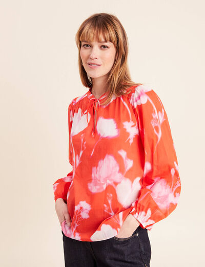 Blouse ample en voile manches longues rouge femme