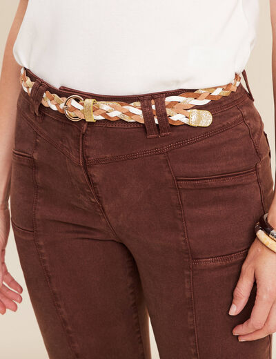 Pantalon bootcut jean ceinture amovible marron foncé femme