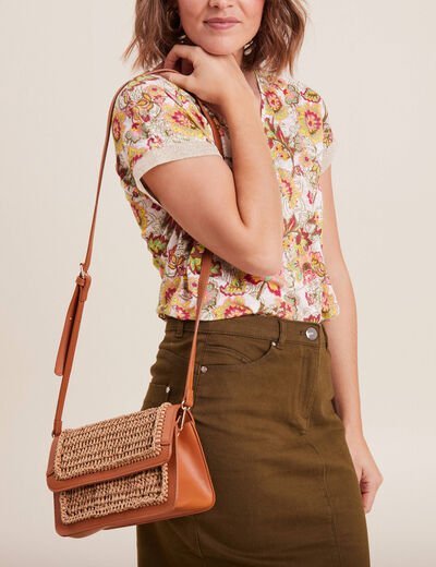 Sac rectangulaire tressé beige femme