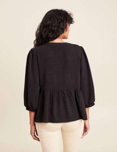 blouse ample col rond manches 3/4 noir femme