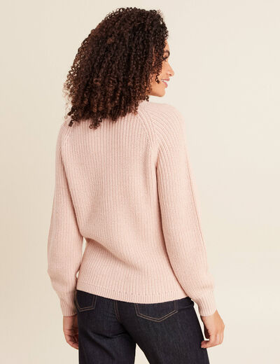 Pull col tunisien manches longues vieux rose femme
