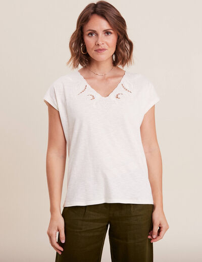 T-shirt manches courtes ecru femme