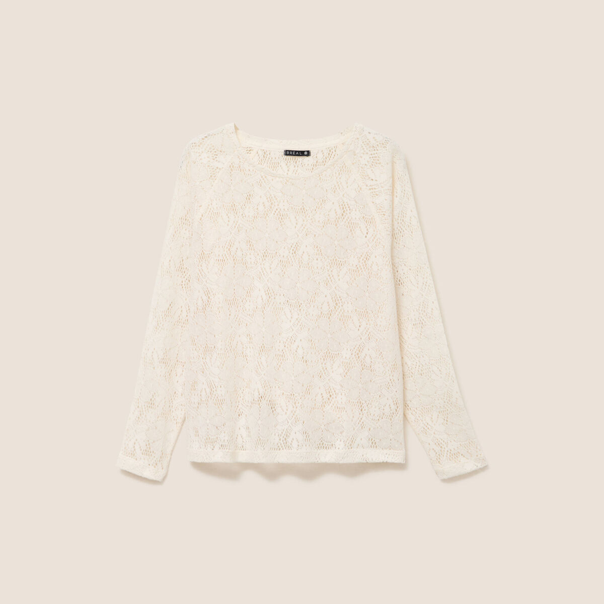 T-shirt manches longues aspect dentelle ecru femme