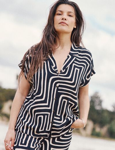 Chemise crêpe manches courtes noir femme