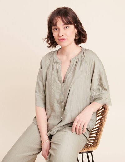 Blouse ample col v manches 3/4 vert clair femme