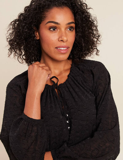 Robe courte &eacute;vas&eacute;e col v manches longues noir femme