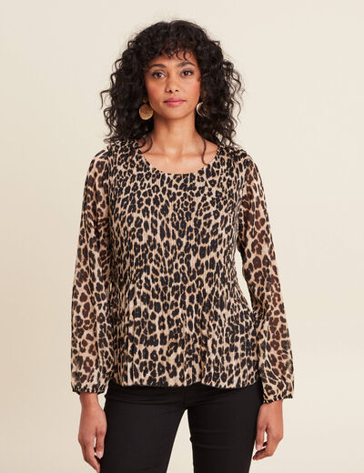 Blouse manches longues plissée creme femme