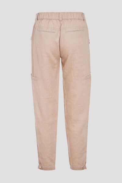 Pantalon flou taille basculée beige femme