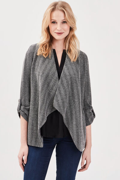 Veste évasée col châle noir femme
