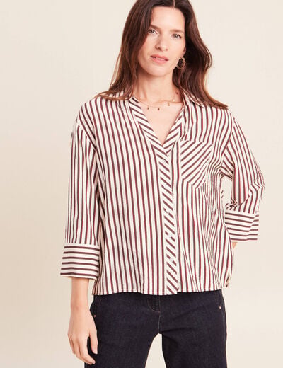 Chemise ample manches 3/4 marron femme