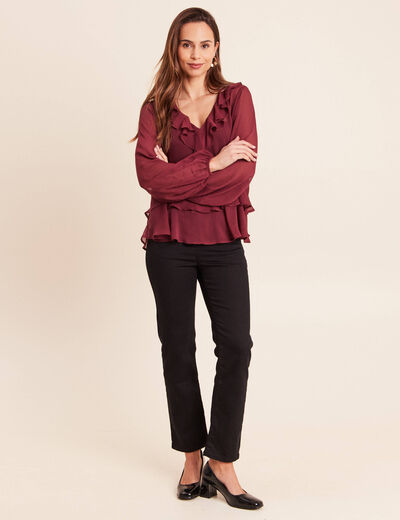 Blouse ample en voile manches longues prune femme