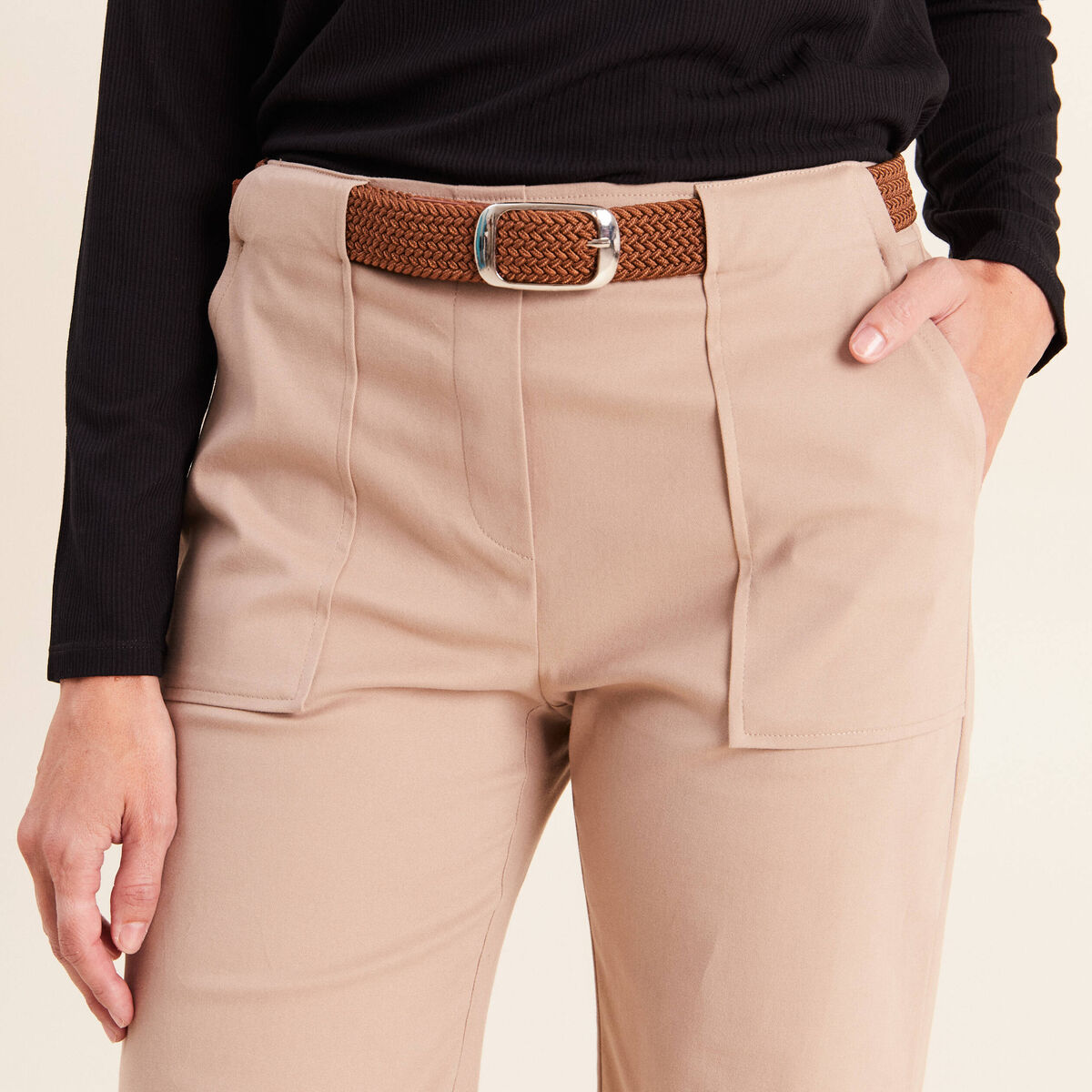 Pantalon cargo taille haute sable femme