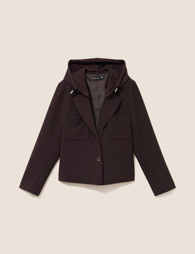 veste cintr&eacute;e doubl&eacute;e avec capuche marron fonc&eacute; femme