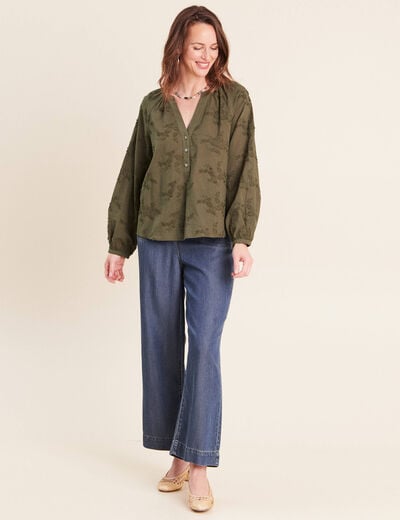 Jean large 7/8&egrave;me denim double stone femme