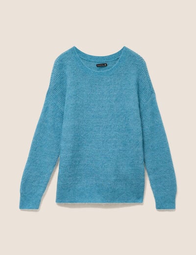 Pull droit col rond manches longues bleu p&eacute;trole femme