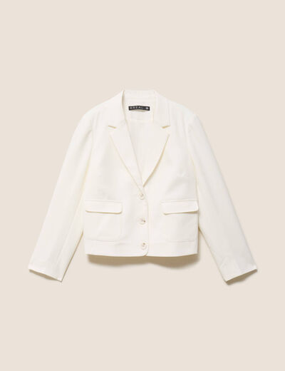 Veste droite courte &agrave; manches longues ecru femme