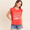 T-shirt manches courtes &agrave; volants orange fonc&eacute; femme