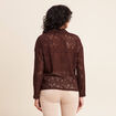 Polo manches 3/4 aspect dentelle marron fonc&eacute; femme