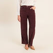 Jean taille haute en velours bordeaux femme