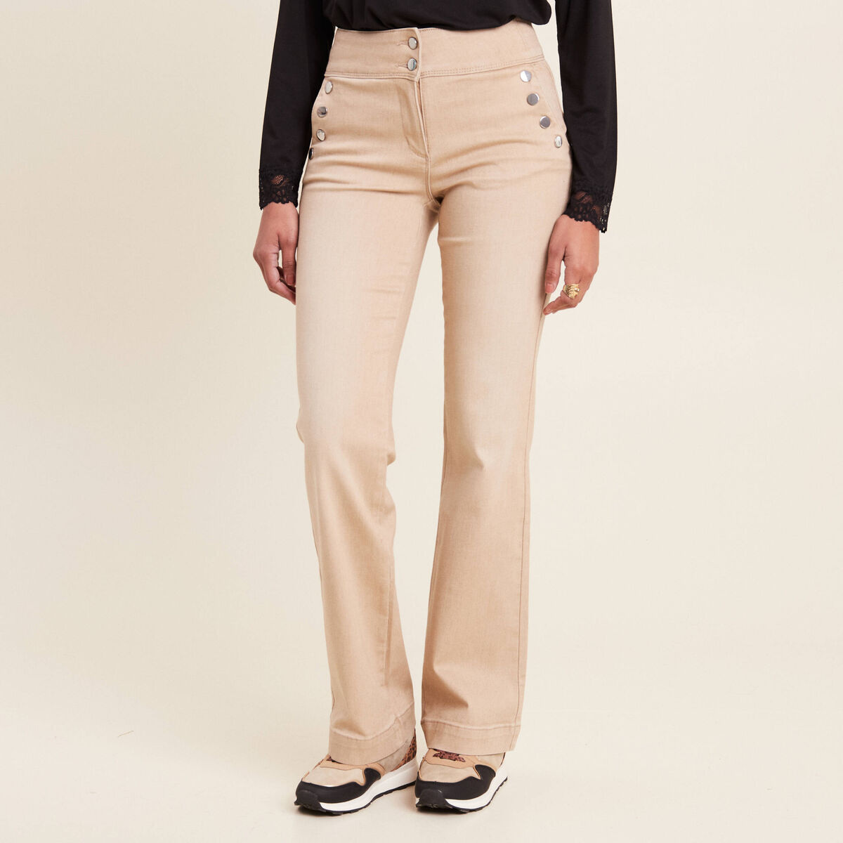 Jean bootcut taille haute sable femme