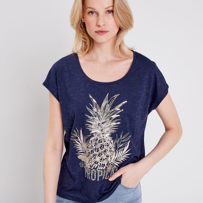 T-shirt manches courtes bleu marine femme